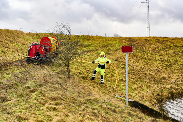 Remote Easement hose reel on a slope