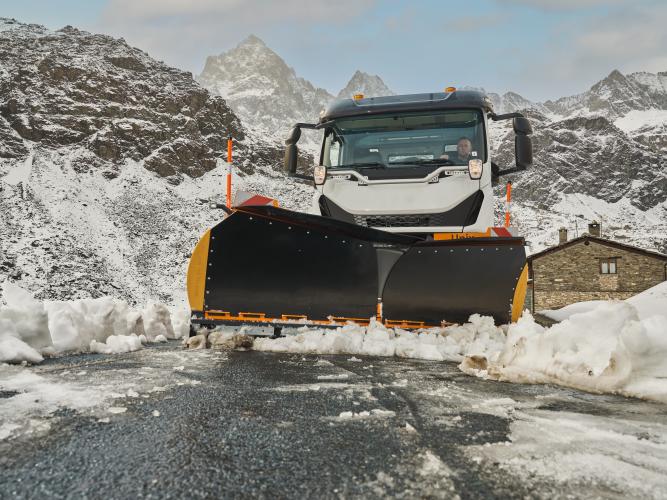 Bucher Unix snow plow in mountain