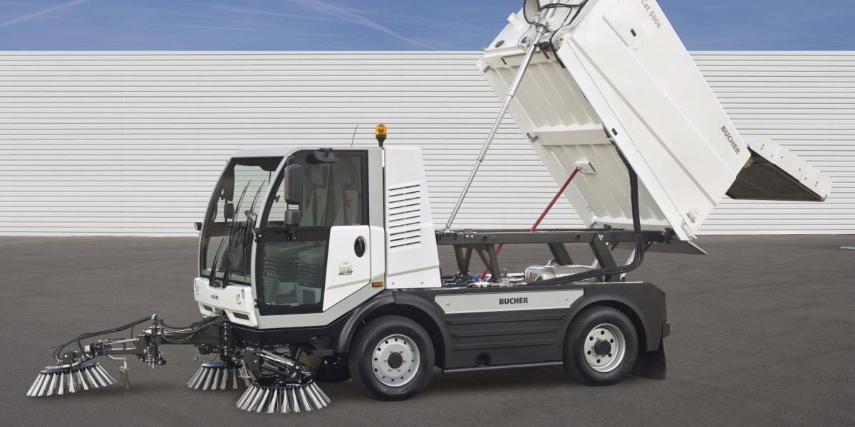 CityCat 5006 compact street sweeper hopper tilted