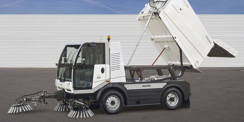 CityCat 5006 compact street sweeper hopper tilted