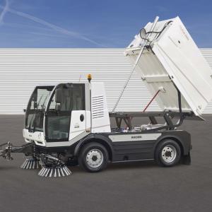 CityCat 5006 compact street sweeper hopper tilted